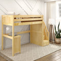 STAR15 NP : Loft Bed Twin High Loft Study Bed with Corner Desk and Stairs on End, Natural Birch Panel