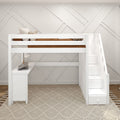 STAR15 WP : Loft Bed Twin High Loft Study Bed with Corner Desk and Stairs on End, Classic White Panel
