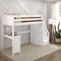 STAR15 WP : Loft Bed Twin High Loft Study Bed with Corner Desk and Stairs on End, Classic White Panel