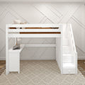 STAR15 WS : Loft Bed Twin High Loft Study Bed with Corner Desk and Stairs on End, Classic White Slats