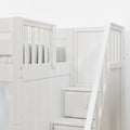 STAR15 WS : Loft Bed Twin High Loft Study Bed with Corner Desk and Stairs on End, Classic White Slats