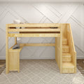 STAR15 XL NS : Loft Bed Twin XL High Loft Study Bed with Corner Desk and Stairs on End, Natural Birch Slats