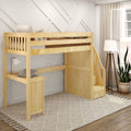 STAR15 XL NS : Loft Bed Twin XL High Loft Study Bed with Corner Desk and Stairs on End, Natural Birch Slats