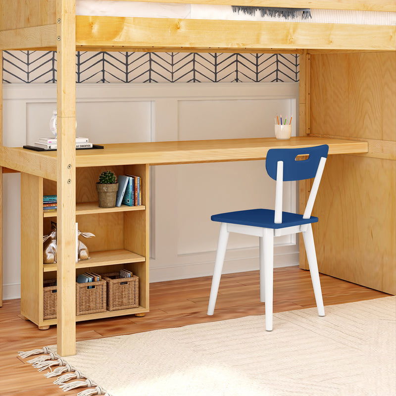 STAR18 NP : Loft Bed Twin High Loft w/staircase, long desk, 22.5" low bookcase, Panel, Natural