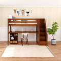 STAR18 XL CP : Loft Bed Twin XL High Loft w/staircase, long desk, 22.5" low bookcase, Panel, Chestnut