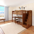 STAR18 XL CP : Loft Bed Twin XL High Loft w/staircase, long desk, 22.5" low bookcase, Panel, Chestnut