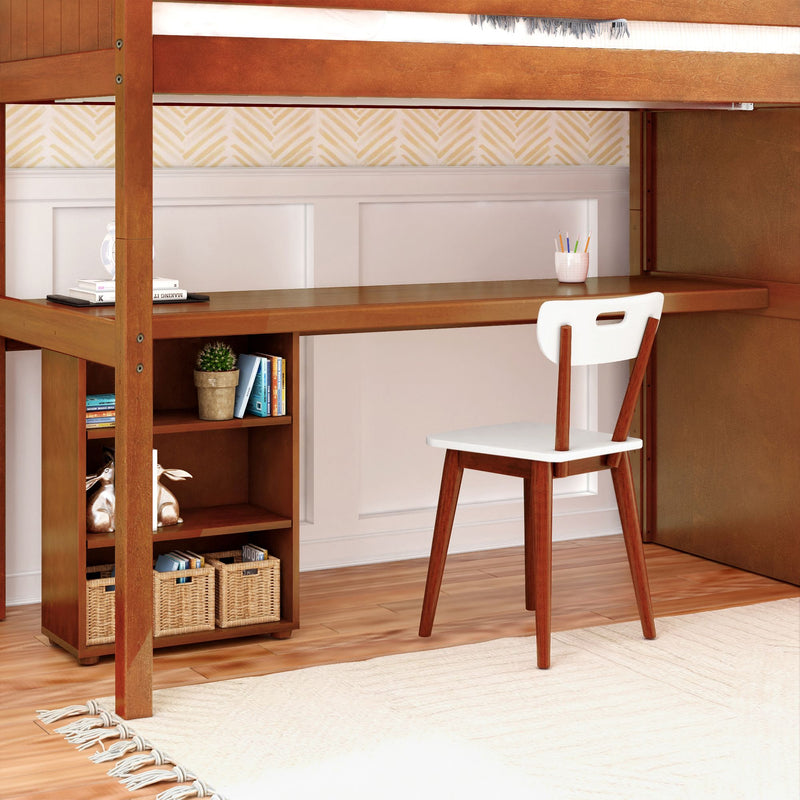 STAR18 XL CP : Loft Bed Twin XL High Loft w/staircase, long desk, 22.5" low bookcase, Panel, Chestnut