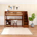 STAR18 XL CS : Loft Bed Twin XL High Loft w/staircase, long desk, 22.5" low bookcase, Slat, Chestnut