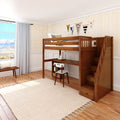STAR18 XL CS : Loft Bed Twin XL High Loft w/staircase, long desk, 22.5" low bookcase, Slat, Chestnut