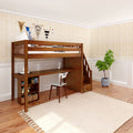 STAR18 XL CS : Loft Bed Twin XL High Loft w/staircase, long desk, 22.5" low bookcase, Slat, Chestnut