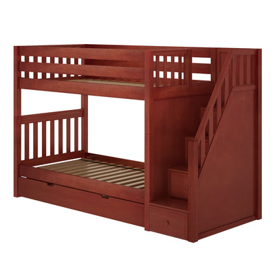 STELLAR TD CS : Bunk Bed Twin Medium Bunk Bed with Stairs and Trundle Drawer, Slat, Chestnut