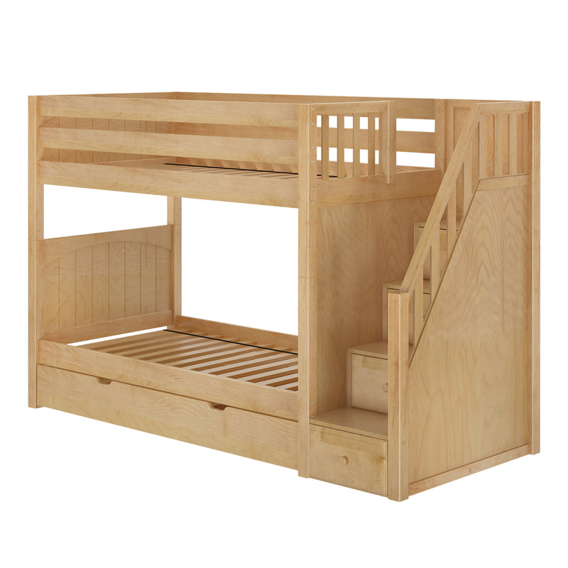 STELLAR TD NP : Bunk Bed Twin Medium Bunk Bed with Stairs and Trundle Drawer, Panel, Natural