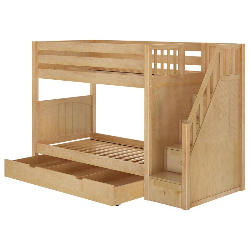STELLAR TD NP : Bunk Bed Twin Medium Bunk Bed with Stairs and Trundle Drawer, Panel, Natural