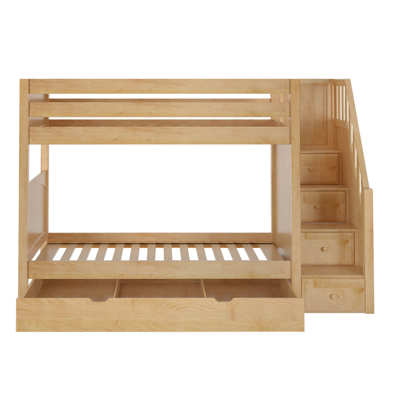 STELLAR TD NP : Bunk Bed Twin Medium Bunk Bed with Stairs and Trundle Drawer, Panel, Natural