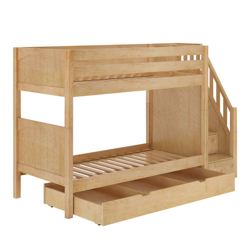 STELLAR TD NP : Bunk Bed Twin Medium Bunk Bed with Stairs and Trundle Drawer, Panel, Natural