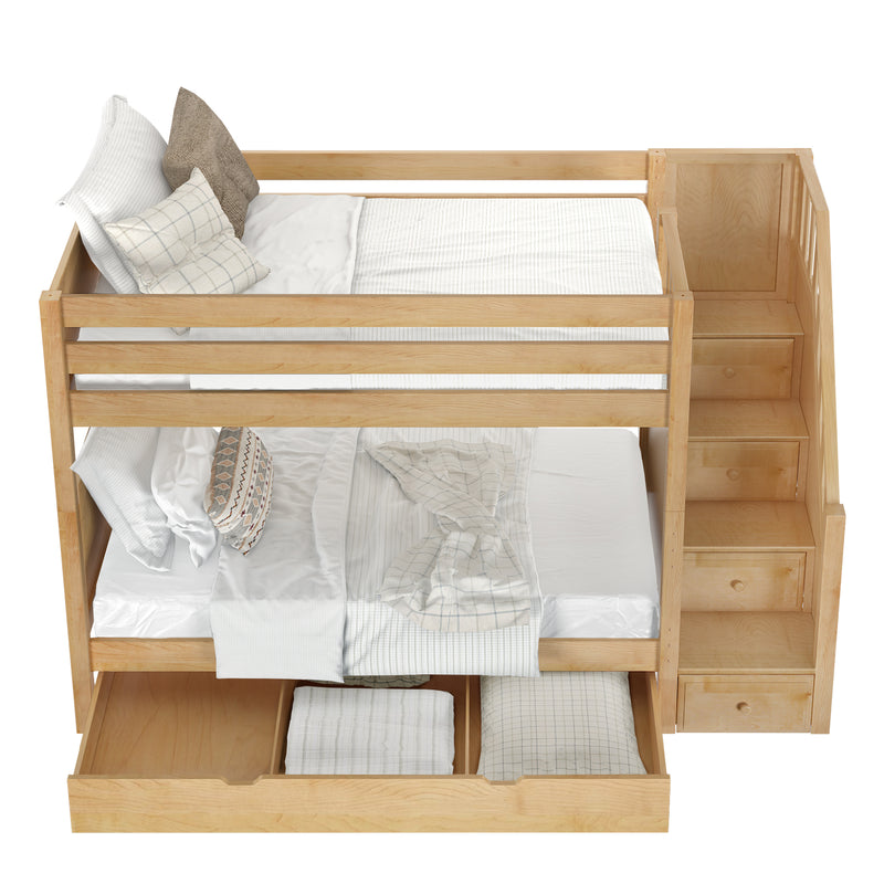 STELLAR TD NP : Bunk Bed Twin Medium Bunk Bed with Stairs and Trundle Drawer, Panel, Natural