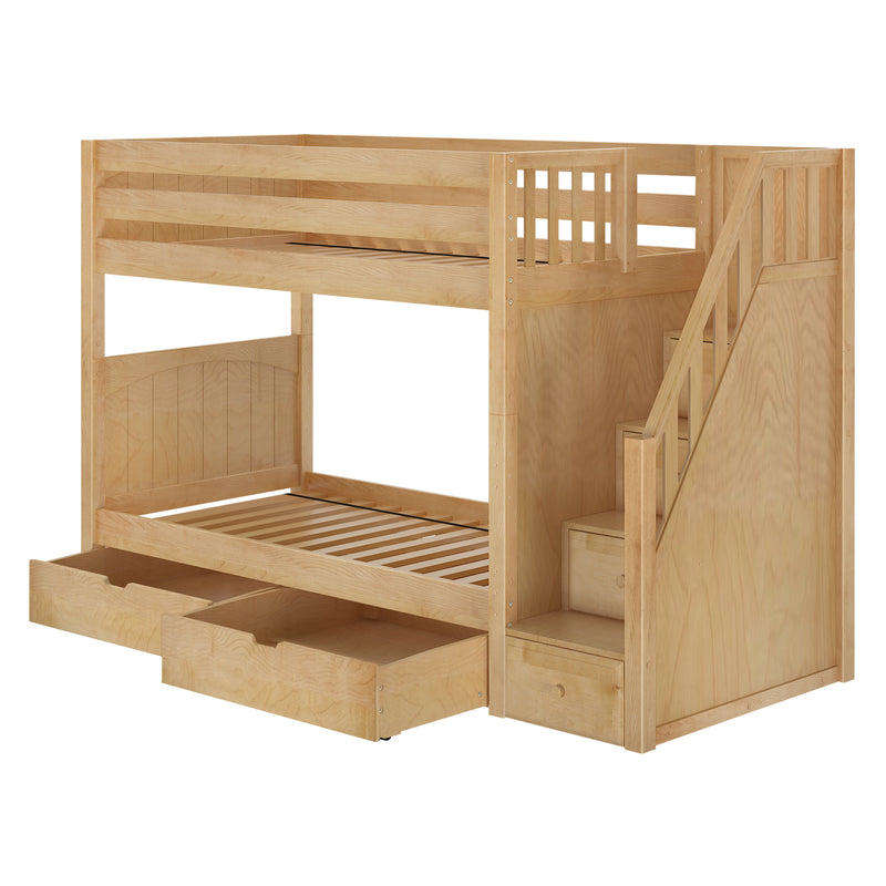 STELLAR UD NP : Bunk Bed Twin Medium Bunk Bed with Stairs and Underbed Storage Drawer, Panel, Natural