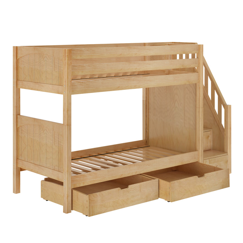 STELLAR UD NP : Bunk Bed Twin Medium Bunk Bed with Stairs and Underbed Storage Drawer, Panel, Natural