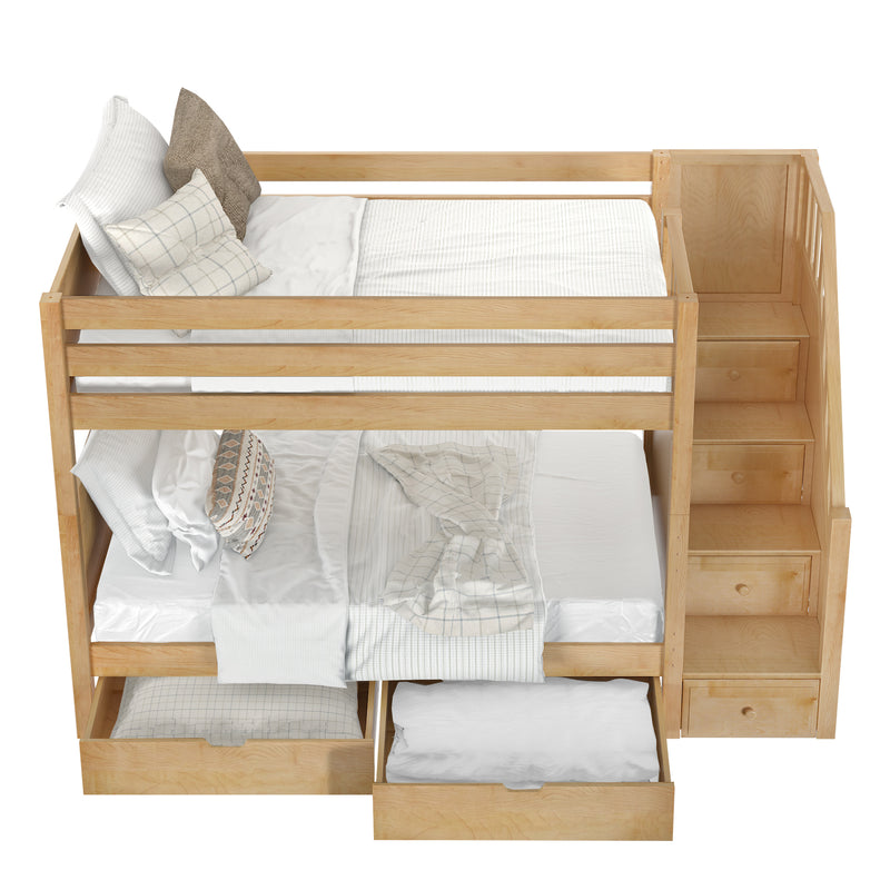 STELLAR UD NP : Bunk Bed Twin Medium Bunk Bed with Stairs and Underbed Storage Drawer, Panel, Natural