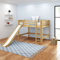 SUGAR NS : Loft Bed Full Mid Loft Bed with Slide and Straight Ladder on Front, Natural Birch Slats