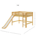 SUGAR NS : Loft Bed Full Mid Loft Bed with Slide and Straight Ladder on Front, Natural Birch Slats