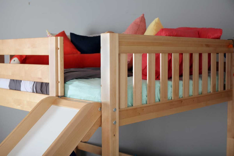 SUGAR NS : Loft Bed Full Mid Loft Bed with Slide and Straight Ladder on Front, Natural Birch Slats