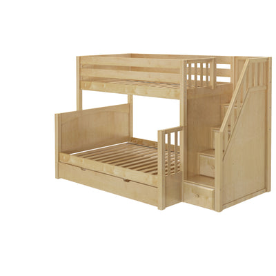 SUMO TD NP : Bunk Bed Medium Twin over Full Bunk Bed with Stairs and Trundle Drawer, Panel, Natural