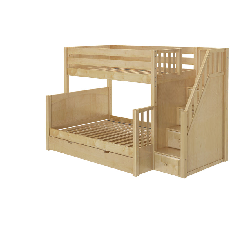 SUMO TD NP : Bunk Bed Medium Twin over Full Bunk Bed with Stairs and Trundle Drawer, Panel, Natural