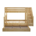 SUMO TD NP : Bunk Bed Medium Twin over Full Bunk Bed with Stairs and Trundle Drawer, Panel, Natural