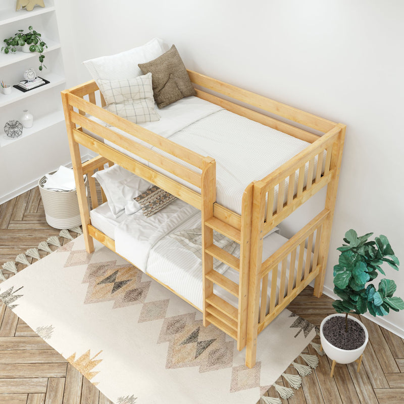 TALL XL NS : Bunk Bed Classic High Twin XL Bunk Bed with Straight Ladder on Front, Natural Birch Slats