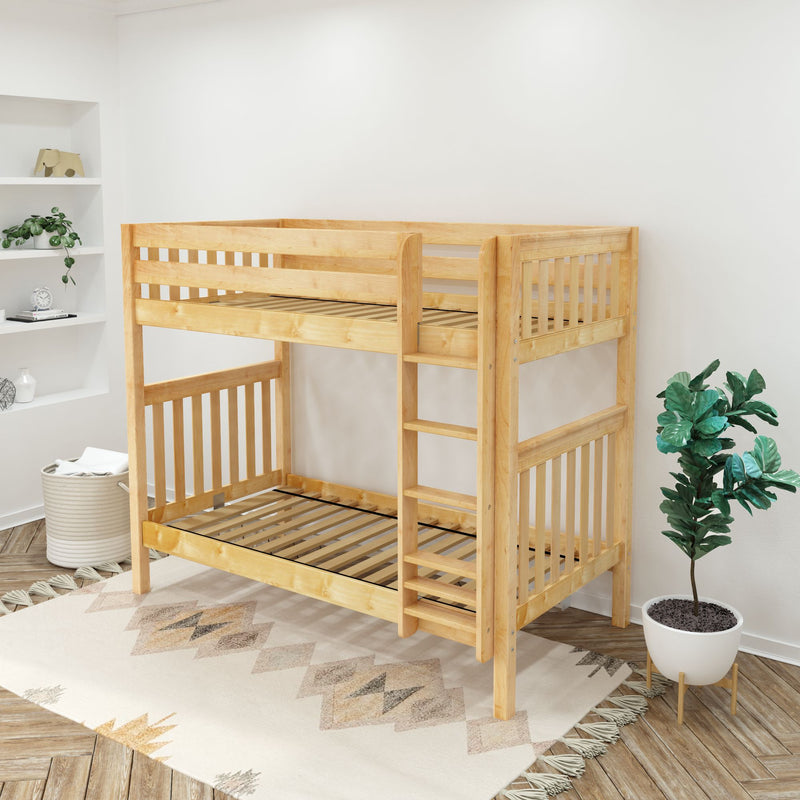 TALL XL NS : Bunk Bed Classic High Twin XL Bunk Bed with Straight Ladder on Front, Natural Birch Slats
