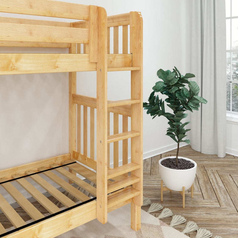 TALL XL NS : Bunk Bed Classic High Twin XL Bunk Bed with Straight Ladder on Front, Natural Birch Slats