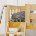 TERTIARY NS : Corner Loft Bunk Twin Medium Corner Loft Bunk Bed with Ladder + Stairs - R, Slat, Natural