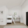 TERTIARY XL WP : Corner Loft Bunk Twin XL Medium Corner Loft Bunk Bed with Angled Ladder and Stairs on Right, Panel, Natural