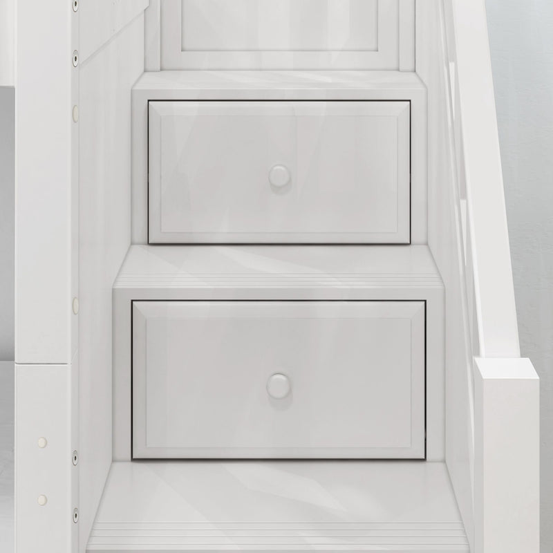 TERTIARY XL WP : Corner Loft Bunk Twin XL Medium Corner Loft Bunk Bed with Angled Ladder and Stairs on Right, Panel, Natural