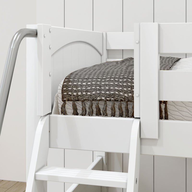 TERTIARY XL WP : Corner Loft Bunk Twin XL Medium Corner Loft Bunk Bed with Angled Ladder and Stairs on Right, Panel, Natural