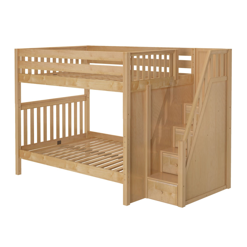TOPPER XL NS : Bunk Bed Full XL High Bunk Bed with Stairs, Panel, Natural