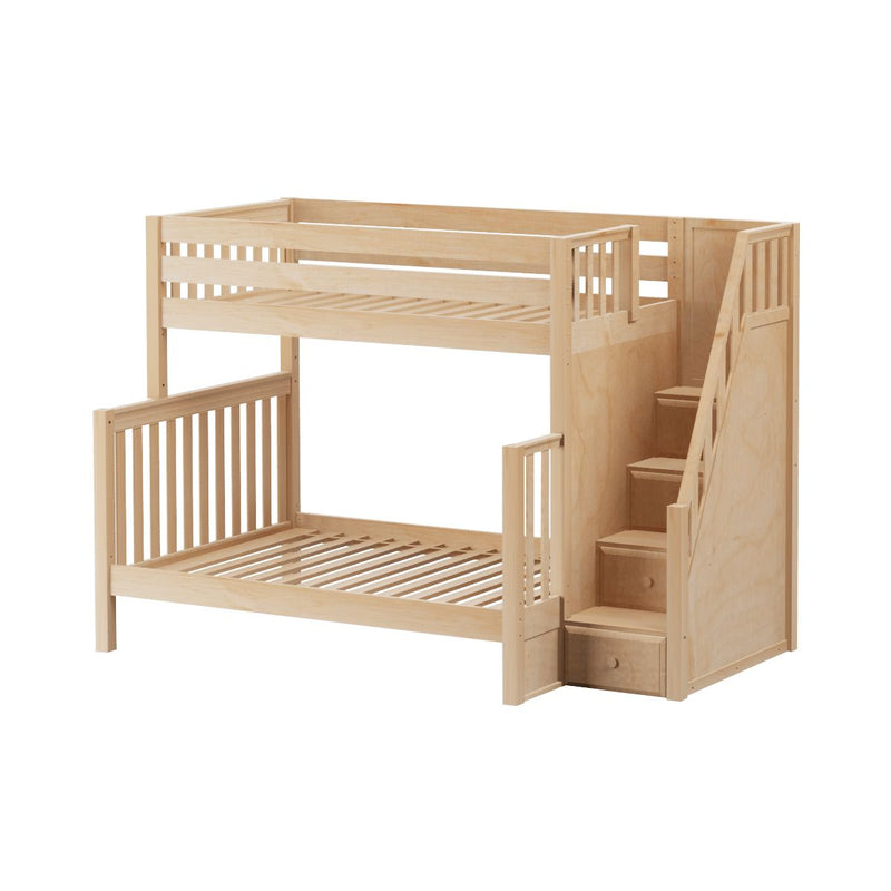 TOTEM XL NS : Bunk Bed High Twin XL over Full XL Bunk Bed with Stairs, Slat, Natural