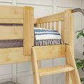 TRIATHLON NS : Corner Loft Bunk Twin over Full + Twin High Corner Loft Bunk with Stairs + Angled Ladder on Right Front, Natural Birch Slats