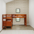 TRIFID 1 CP : Corner Loft Bunk Twin Mid Corner Loft Bunk with Two Straight Ladders on End, Chestnut Panel