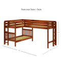 TRIFID 1 CS : Corner Loft Bunk Twin Mid Corner Loft Bunk with Two Straight Ladders on End, Chestnut Slats