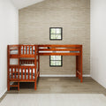 TRIFID 1 CS : Corner Loft Bunk Twin Mid Corner Loft Bunk with Two Straight Ladders on End, Chestnut Slats