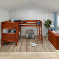 TRIFID CP : Corner Loft Bunk Twin Mid Corner Loft Bunk with Left Straight Ladder + Right Angled Ladder on Front, Chestnut Panel