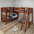 TRIFID CS : Corner Loft Bunk Twin Mid Corner Loft Bunk with Left Straight Ladder + Right Angled Ladder on Front, Chestnut Slats