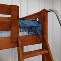 TRIFID CS : Corner Loft Bunk Twin Mid Corner Loft Bunk with Left Straight Ladder + Right Angled Ladder on Front, Chestnut Slats