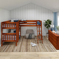 TRIFID CS : Corner Loft Bunk Twin Mid Corner Loft Bunk with Left Straight Ladder + Right Angled Ladder on Front, Chestnut Slats