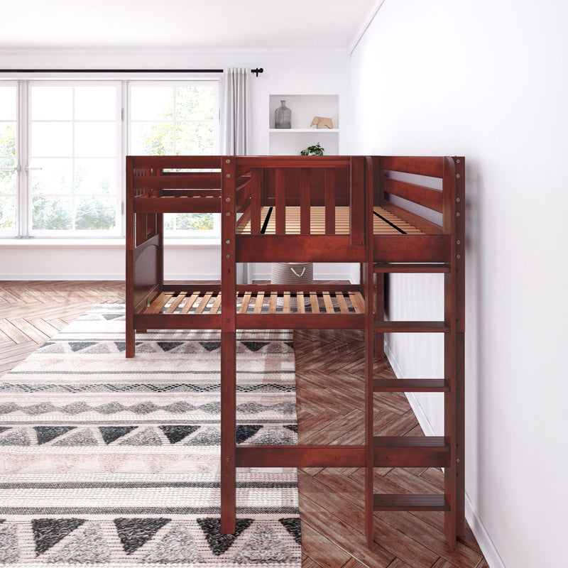 TRIFID XL 1 CP : Corner Loft Bunk Twin XL Mid Corner Loft Bunk with Two Straight Ladders on End, Chestnut Panel