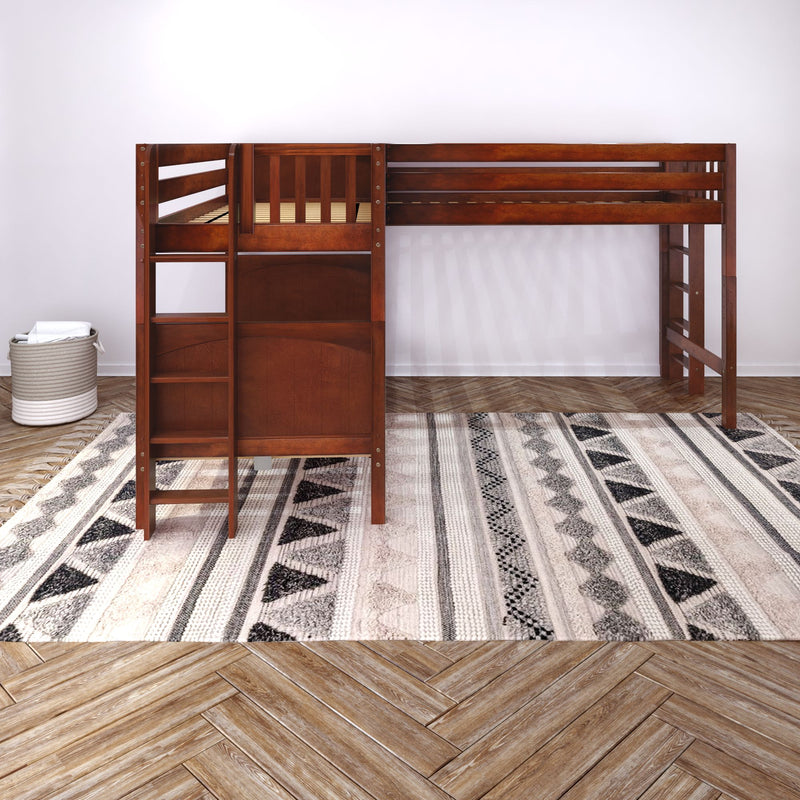 TRIFID XL 1 CP : Corner Loft Bunk Twin XL Mid Corner Loft Bunk with Two Straight Ladders on End, Chestnut Panel