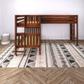 TRIFID XL 1 CS : Corner Loft Bunk Twin XL Mid Corner Loft Bunk with Two Straight Ladders on End, Chestnut Slats