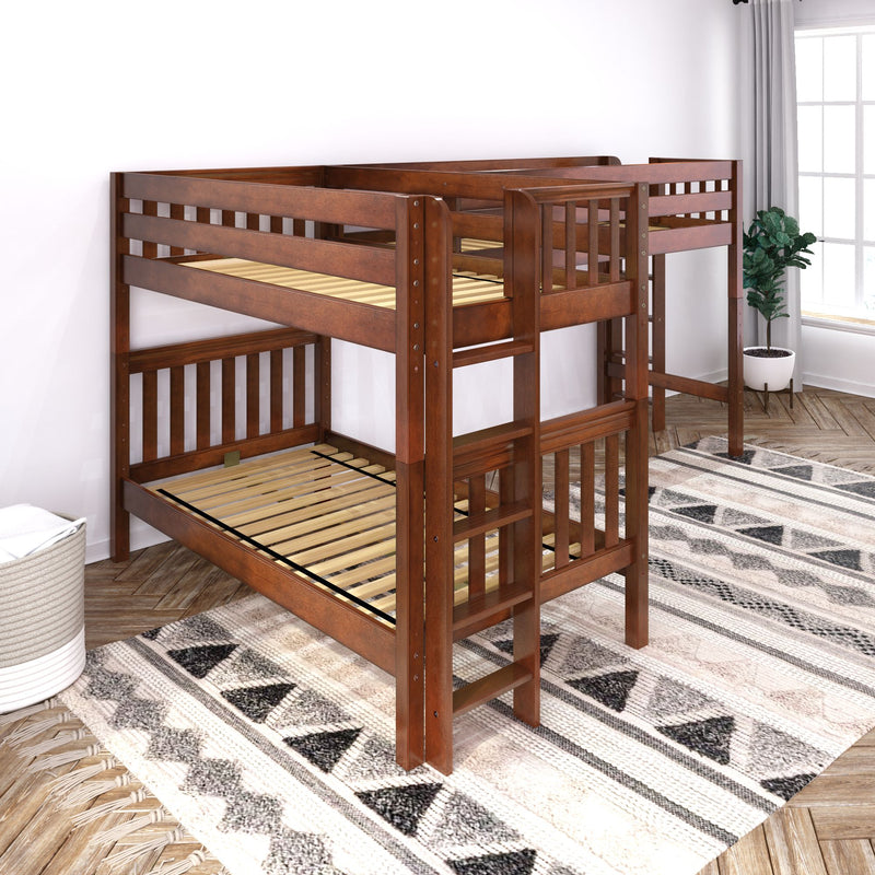 TRIFID XL 1 CS : Corner Loft Bunk Twin XL Mid Corner Loft Bunk with Two Straight Ladders on End, Chestnut Slats
